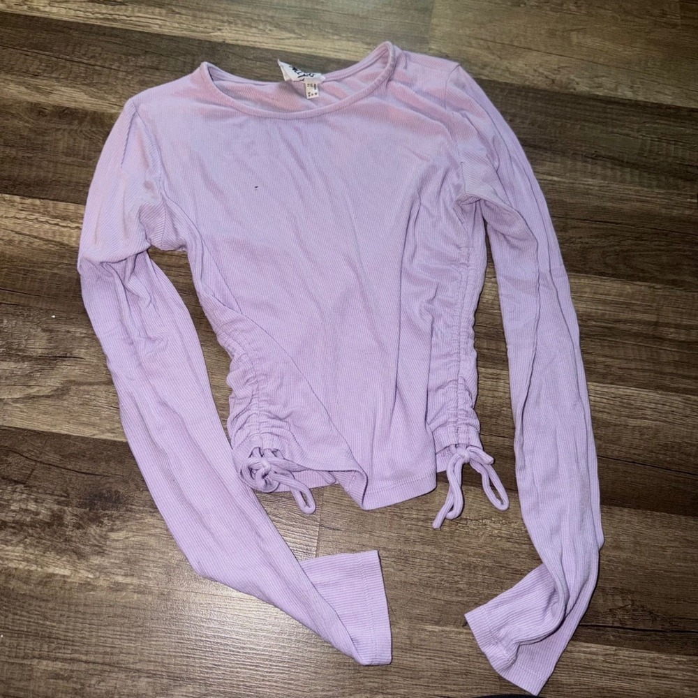 Princess Polly Lilac Purple Ribbed Side Cinch Tie Long Sleeve Top US 4 US S